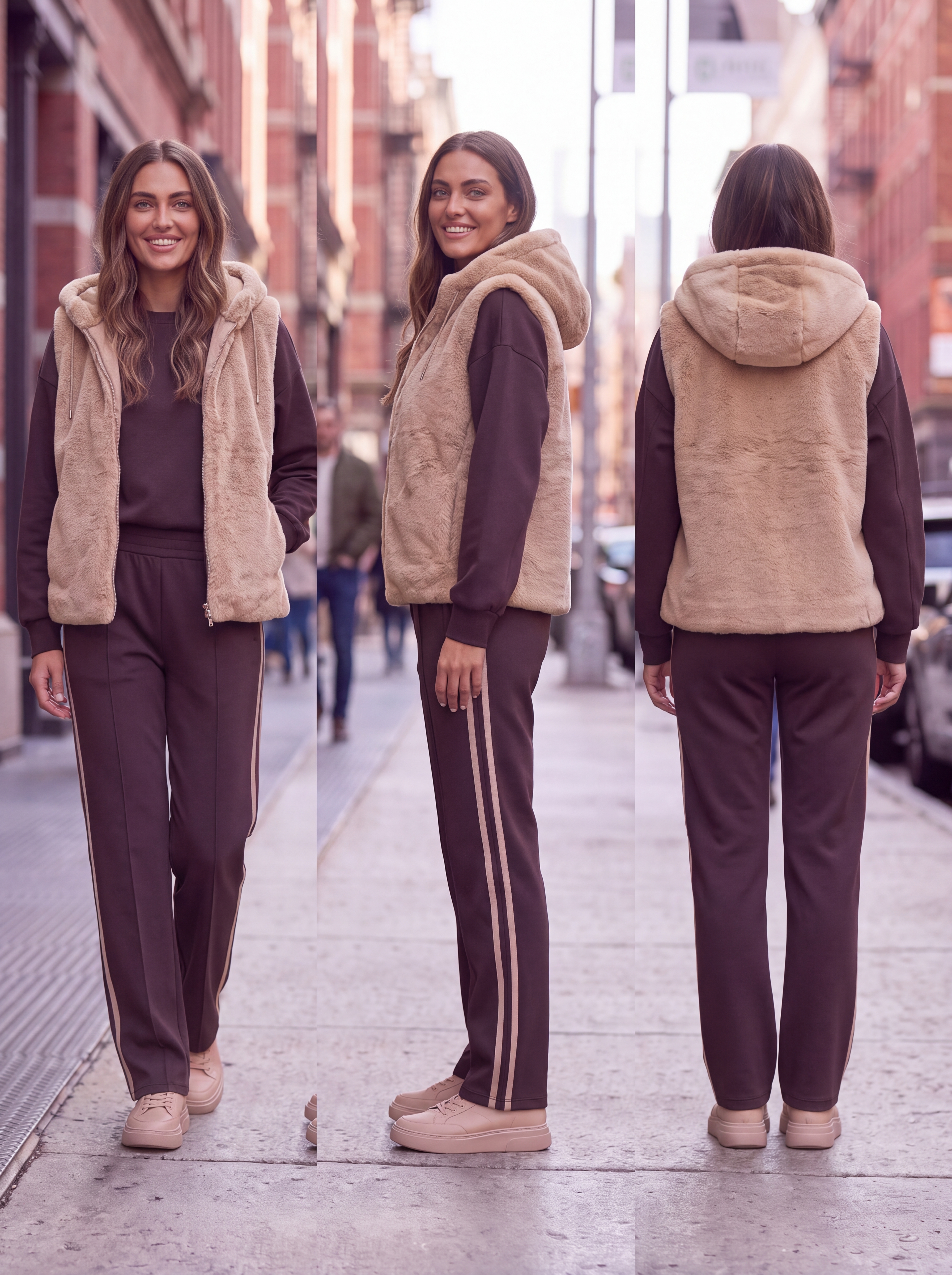 Dámska kožušinová vesta s kapucňou BROADWAY NYC FASHION ECRU - Béžová s.WEAR 7